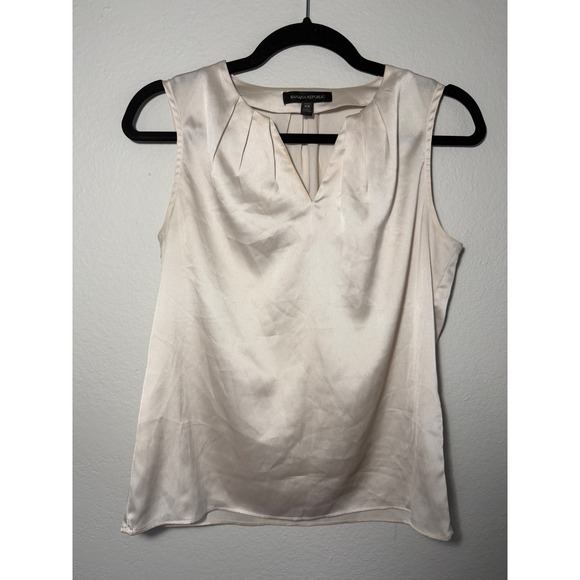Banana Republic Tops - Banana Republic Womens XS Petite Champagne Satin Pleated V-Neck Blouse Tank Top